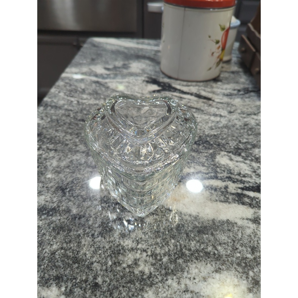 Vintage HOMCO Glass Diamond Cube Heart Shaped Candy/Trinket Dish